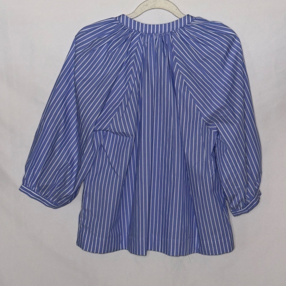 H&M Balloon Sleeve Poplin Blouse Light Blue White Striped Women’s Size Small EUC - Picture 3 of 4